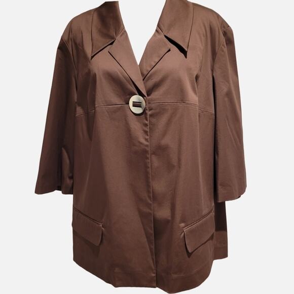 Yansi Fugel Brown Cotton Blend 3/4 Sleeve Swing Single Button Jacket, Size XL - Picture 1 of 6